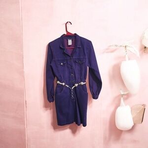 Vintage Y2K Tickets Brand Purple Denim Long Sleeve Button Down Dress